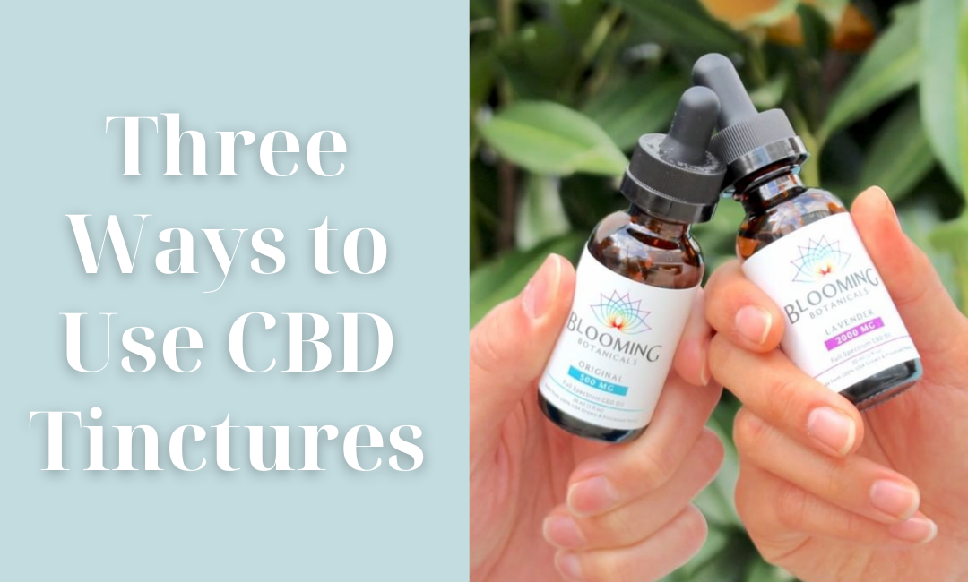 2 hands clinking CBD tinctures with title "Three Ways to Use CBD Tinctures"