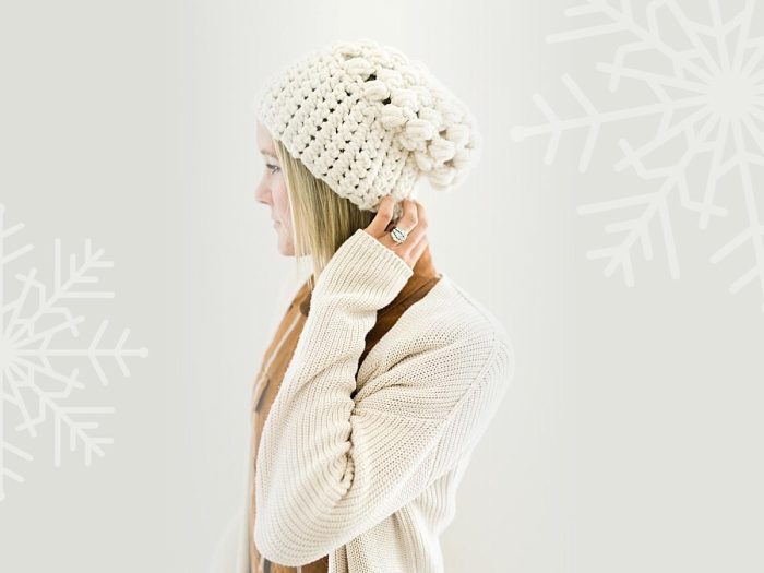 Woman with winter beanie hat.